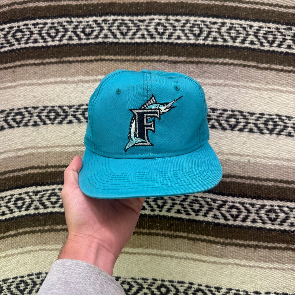 Men's Vintage 90's Florida Marlins Teal Blue Gray MLB Baseball Snapback Hat Cap